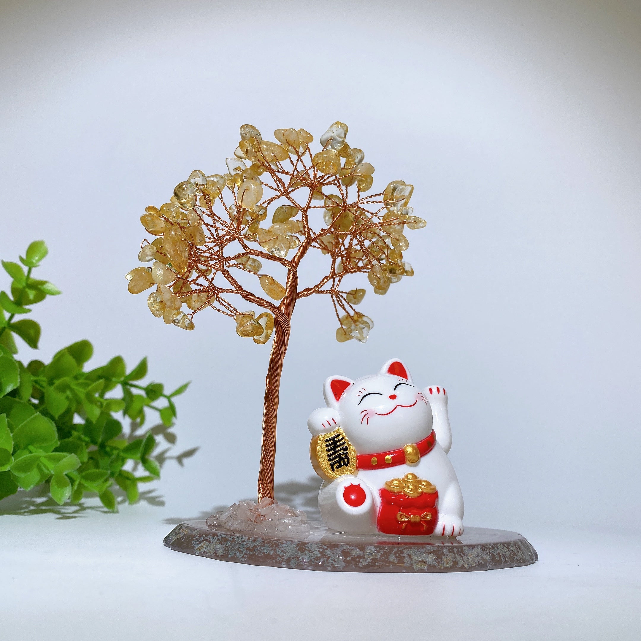 12 cm Kristallsplitter Glücksbaum mit Maneki-neko