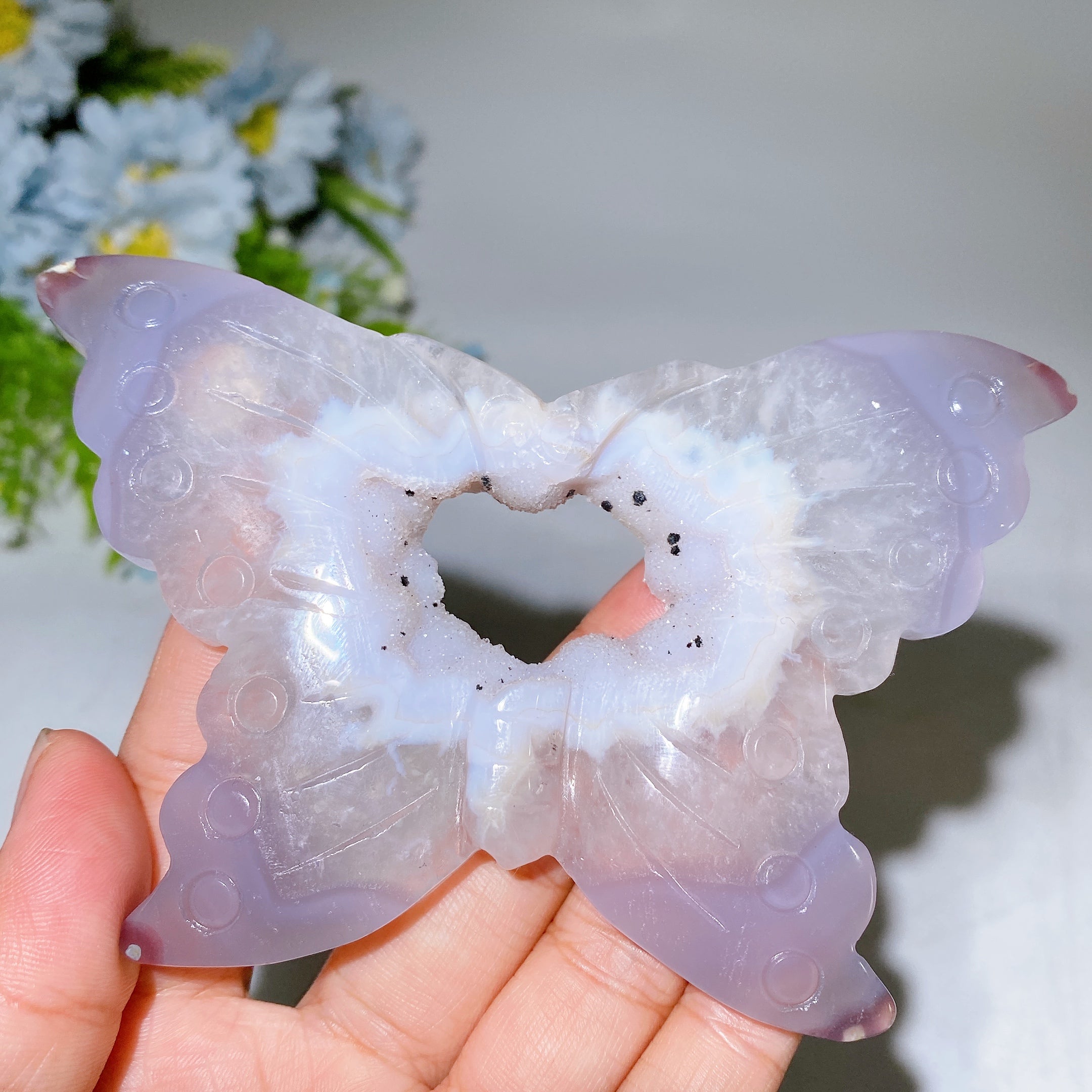 12 cm Druzy Achat Schmetterling Kristall Tier Schnitzerei