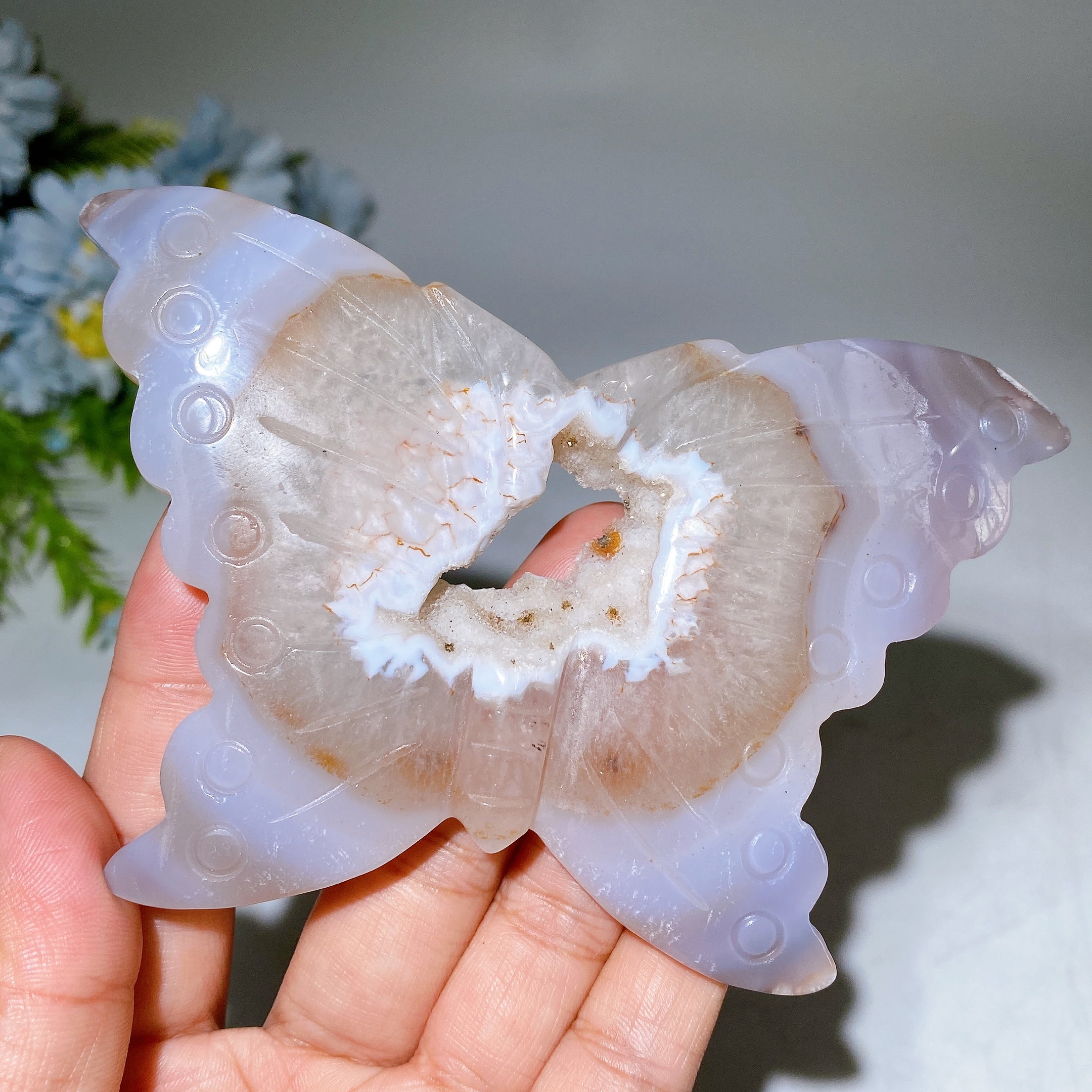 12 cm Druzy Achat Schmetterling Kristall Tier Schnitzerei