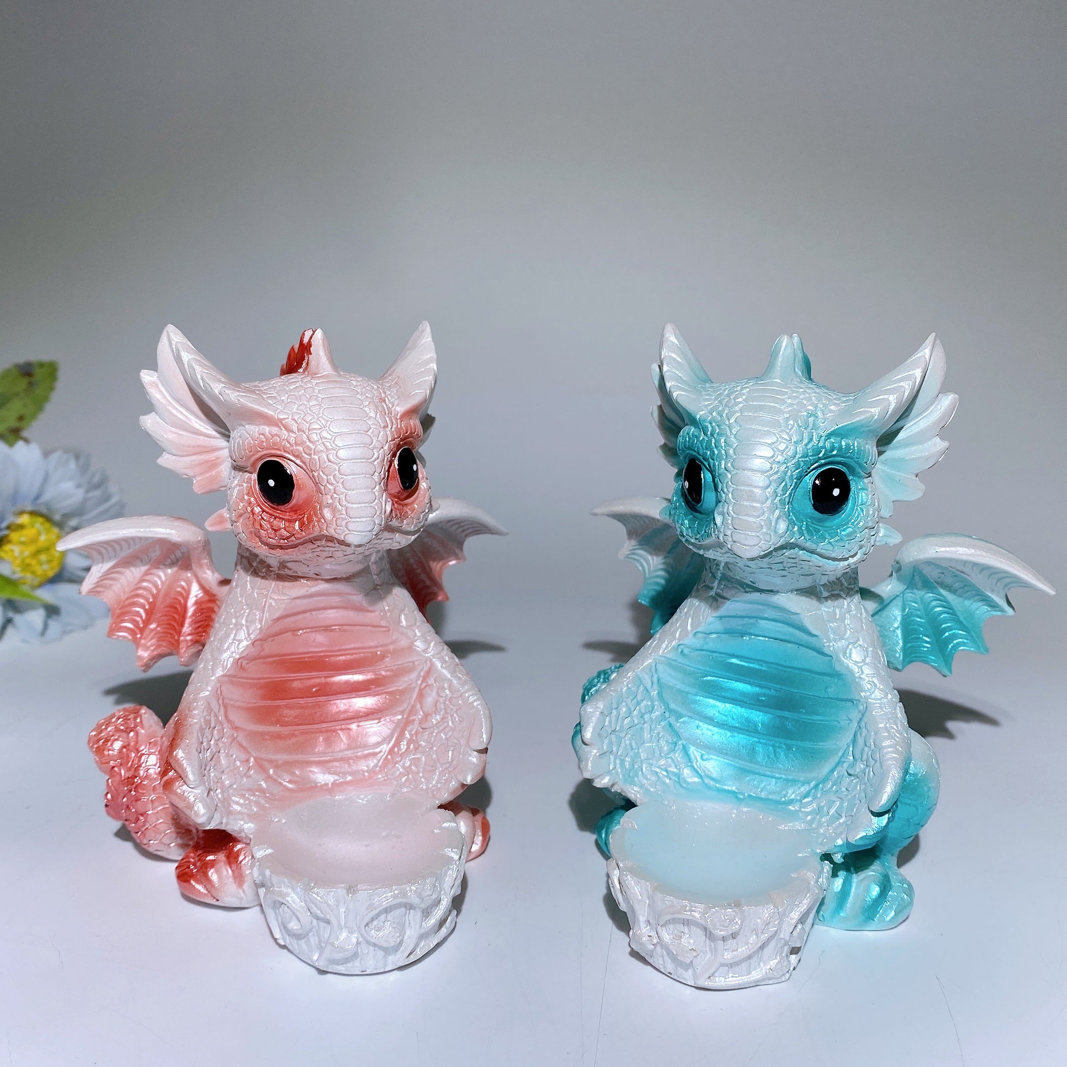 12 cm großer Ständer mit chinesischer Drachenkugel aus Kunstharz für Kristallheilung