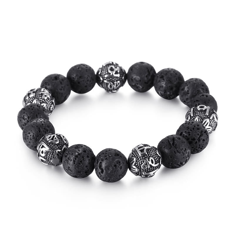 12 mm Herren-Armband aus Lavastein „Om Mani Padme Hum“ zum Schutz