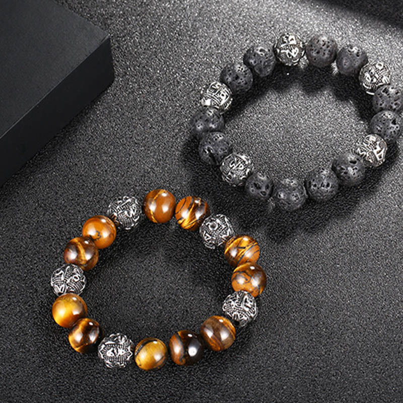 12 mm Herren-Armband aus Lavastein „Om Mani Padme Hum“ zum Schutz
