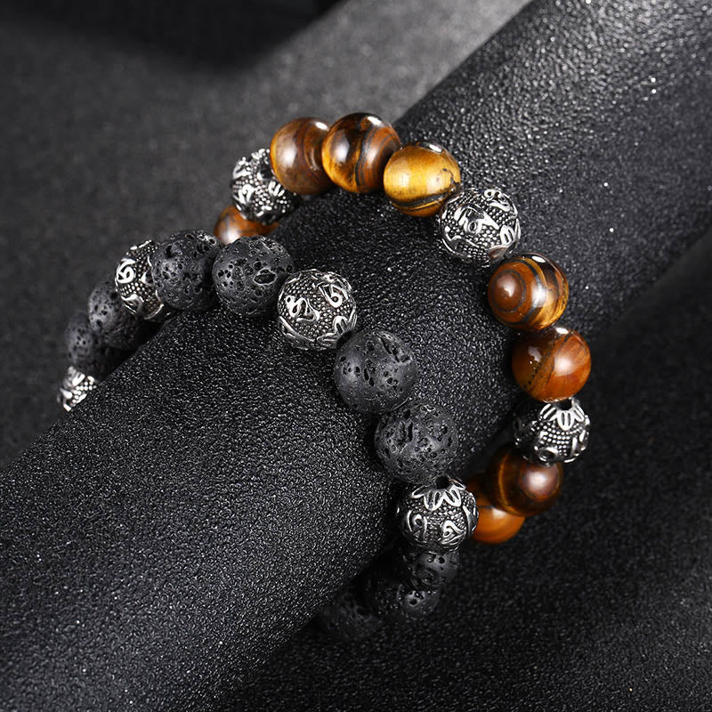 12 mm Herren-Armband aus Lavastein „Om Mani Padme Hum“ zum Schutz