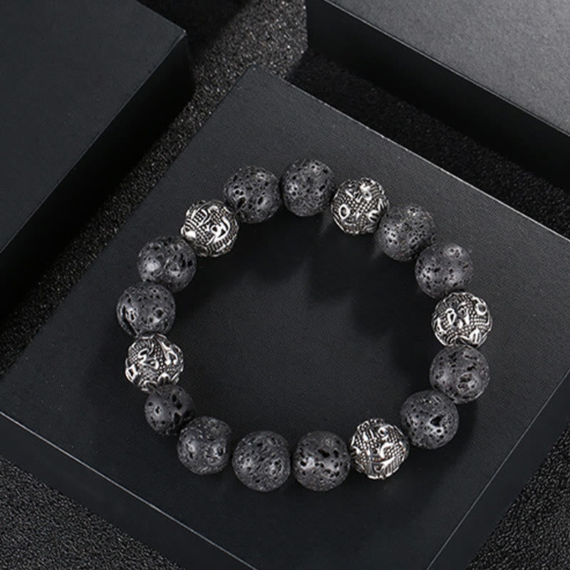 12 mm Herren-Armband aus Lavastein „Om Mani Padme Hum“ zum Schutz