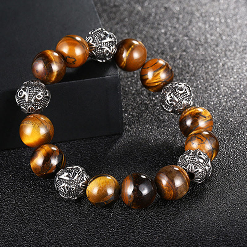 12 mm Herren-Armband aus Lavastein „Om Mani Padme Hum“ zum Schutz