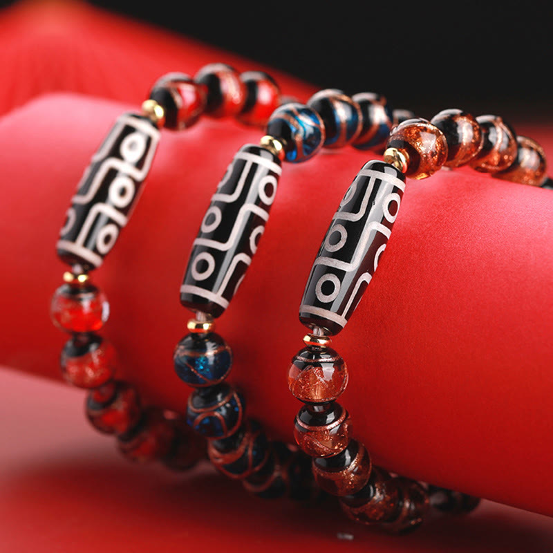 12 mm Neun-Augen-Dzi-Perlenarmband mit spirituellem Reichtum