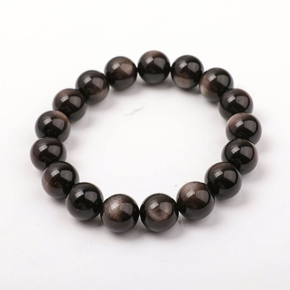 12 mm silbernes Obsidian-Schutzarmband