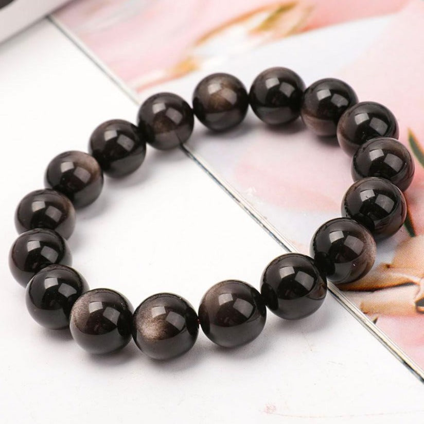 12 mm silbernes Obsidian-Schutzarmband