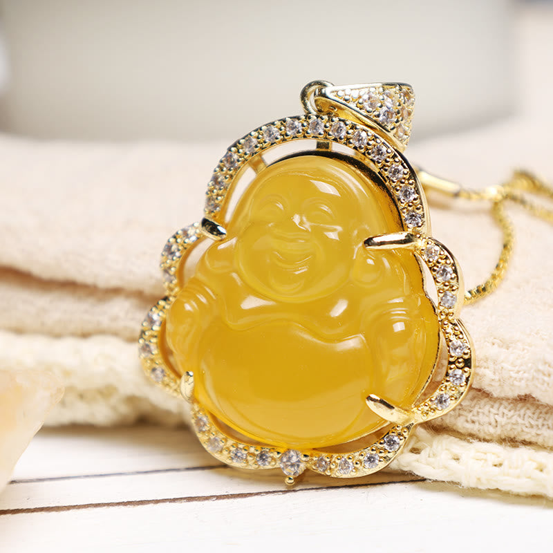 Unisex-Halskette mit lachendem Buddha aus Jade für Glück und Wohlstand