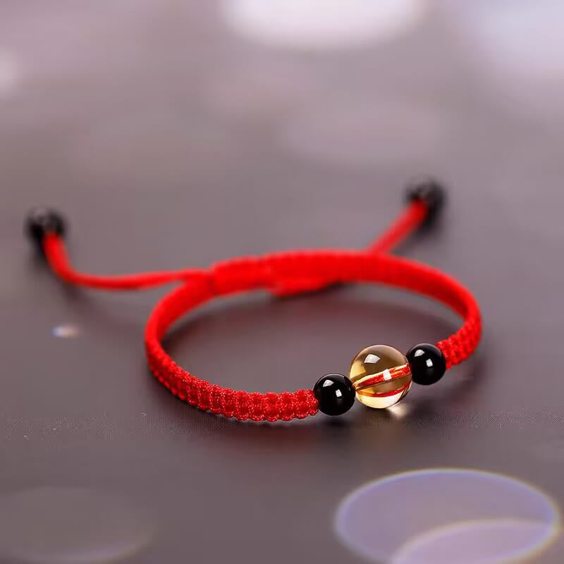 14–16 cm Citrin-Schwarz-Obsidian-King-Kong-Knoten-Schutzarmband