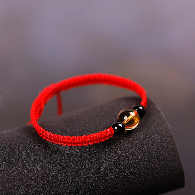 14–16 cm Citrin-Schwarz-Obsidian-King-Kong-Knoten-Schutzarmband