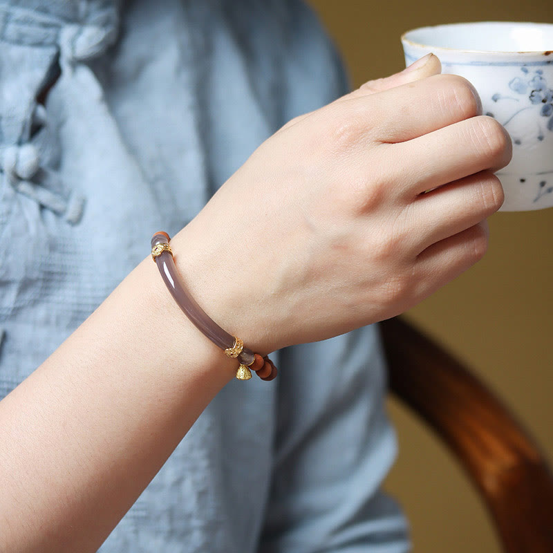 14–16 cm grauer Achat, Sandelholz, Chalcedon, Manschettenarmband für Ruhe