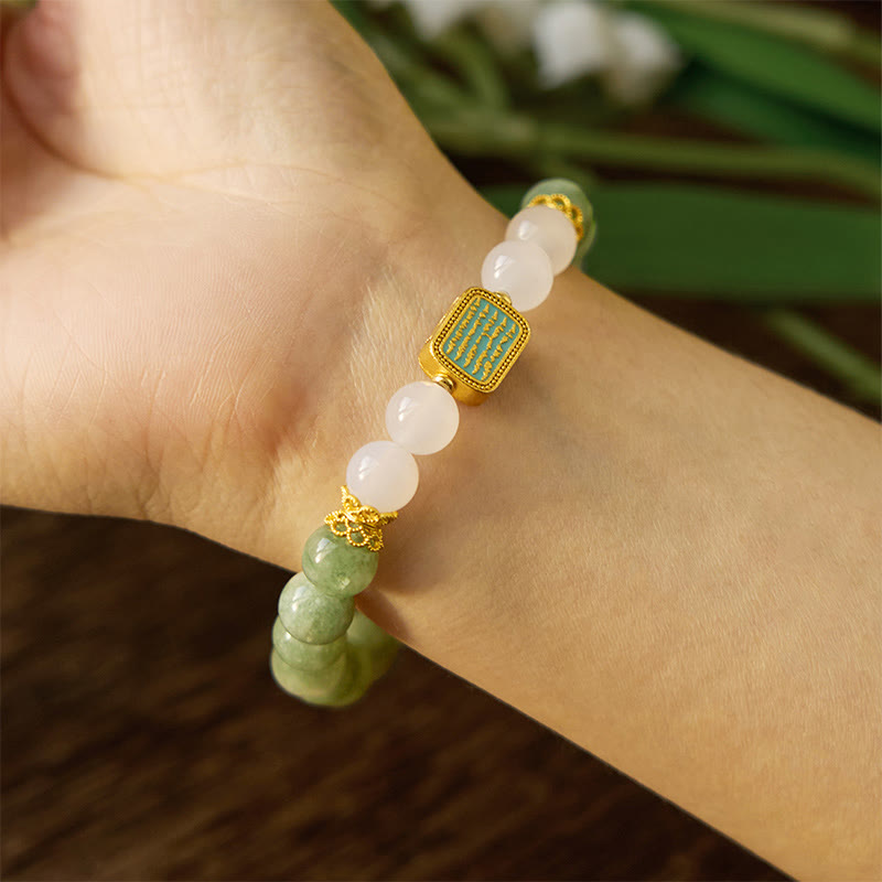 14–16 cm Armband aus grüner Jade und weißem Achat für spirituelle Fülle