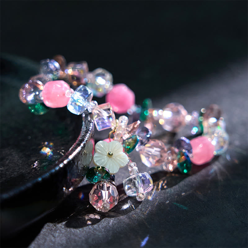 14–16 cm großes Heilarmband mit rosa, grün und weißem Kristall
