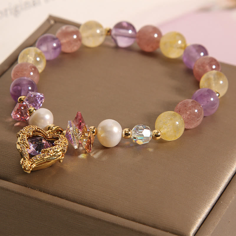 14–16 cm großes Herz-Ruhearmband aus rotem Tigerauge und Amethyst