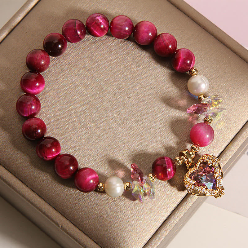 14–16 cm großes Herz-Ruhearmband aus rotem Tigerauge und Amethyst