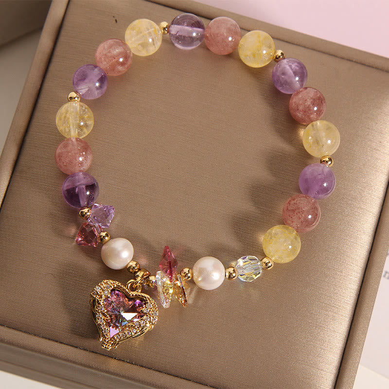 14–16 cm großes Herz-Ruhearmband aus rotem Tigerauge und Amethyst