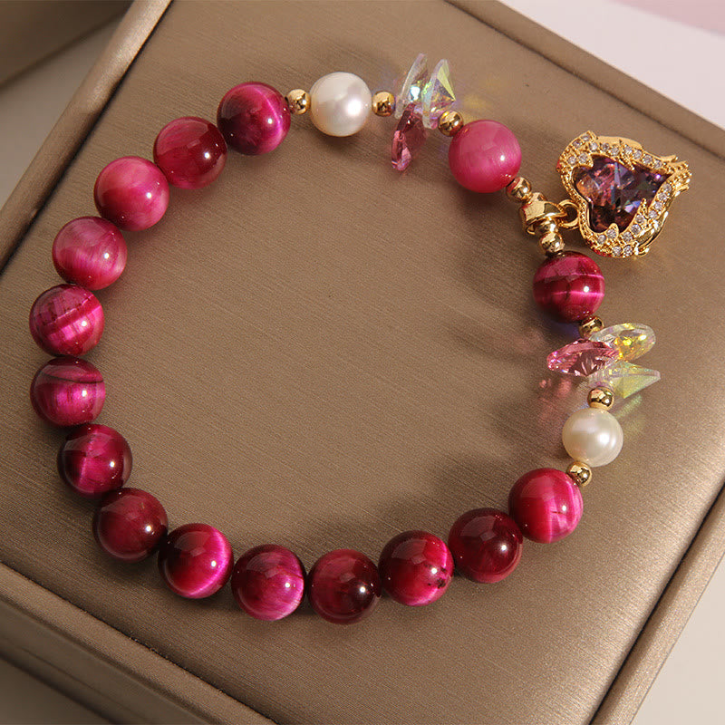 14–16 cm großes Herz-Ruhearmband aus rotem Tigerauge und Amethyst