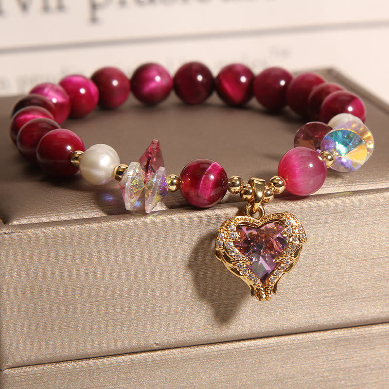 14–16 cm großes Herz-Ruhearmband aus rotem Tigerauge und Amethyst