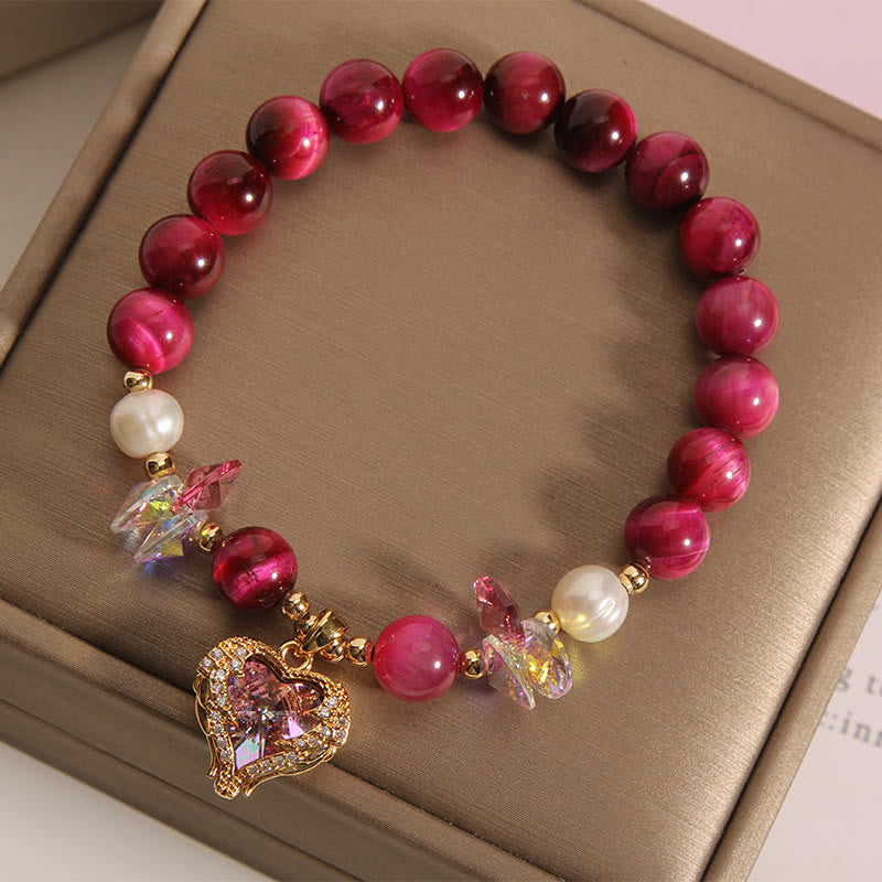 14–16 cm großes Herz-Ruhearmband aus rotem Tigerauge und Amethyst