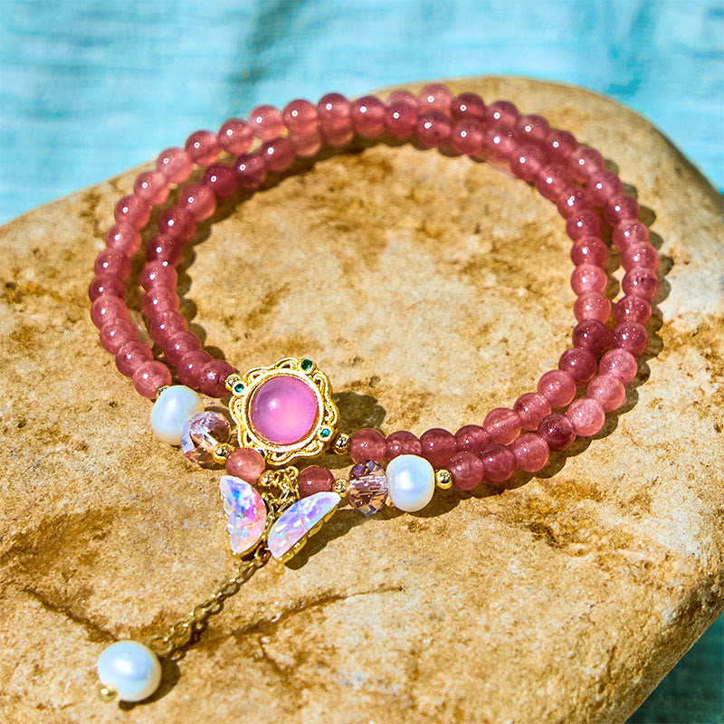 14–16 cm großes Erdbeerquarz-Doppelwickelarmband