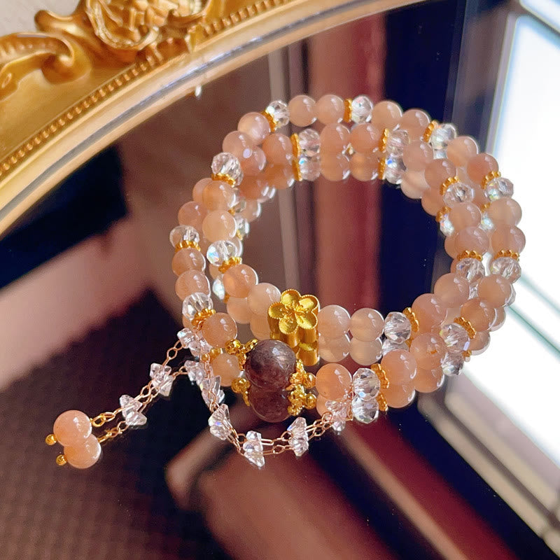 14–16 cm großes spirituelles Armband mit Sonnenstein-Kristall und doppelter Wicklung