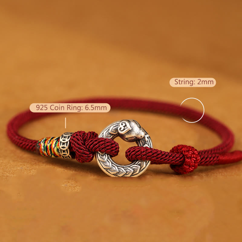14–17 cm dunkelrote Schnur, 999 Sterlingsilber, Peace-Schnalle, Stärke-Armband