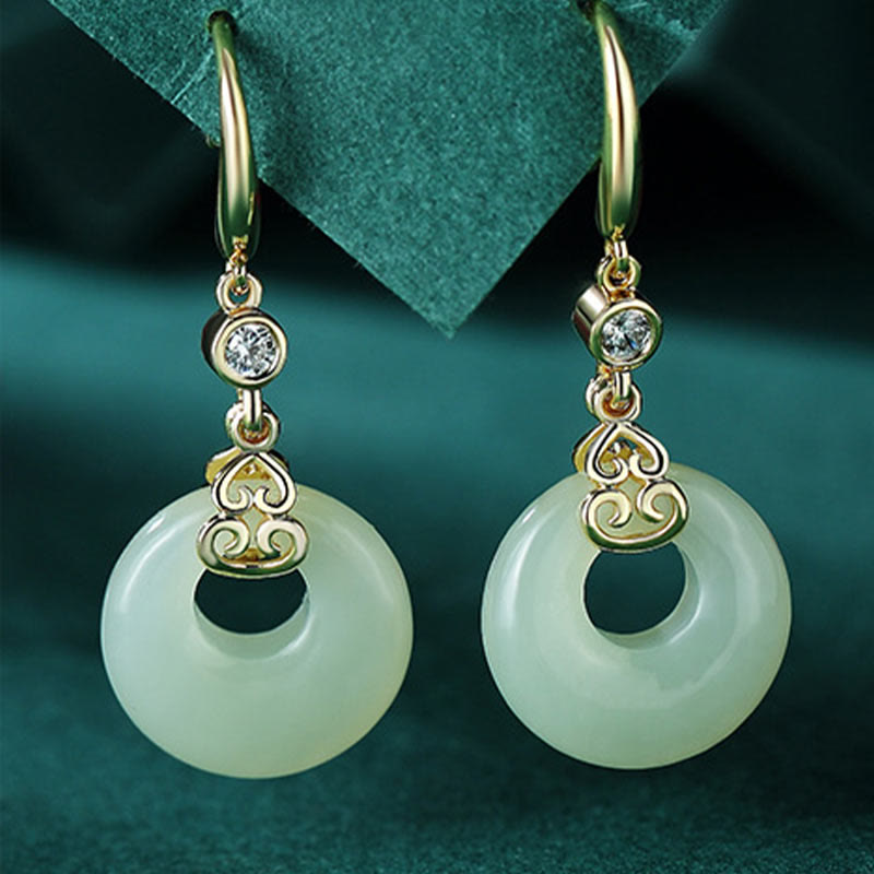 14–17 cm großes Armband, Halskette und Ohrringe aus Hetian-Jade mit Peace-Schnalle