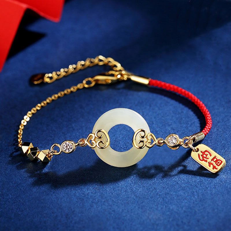 14–17 cm großes Armband, Halskette und Ohrringe aus Hetian-Jade mit Peace-Schnalle