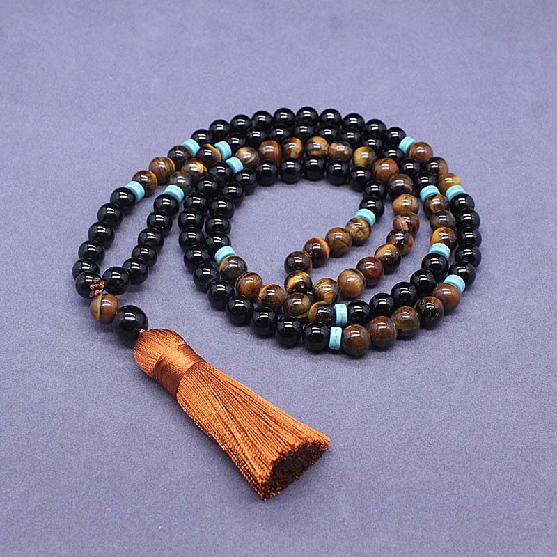 Mala-Set aus schwarzem Onyx-Edelstein für Schutz und Stärke