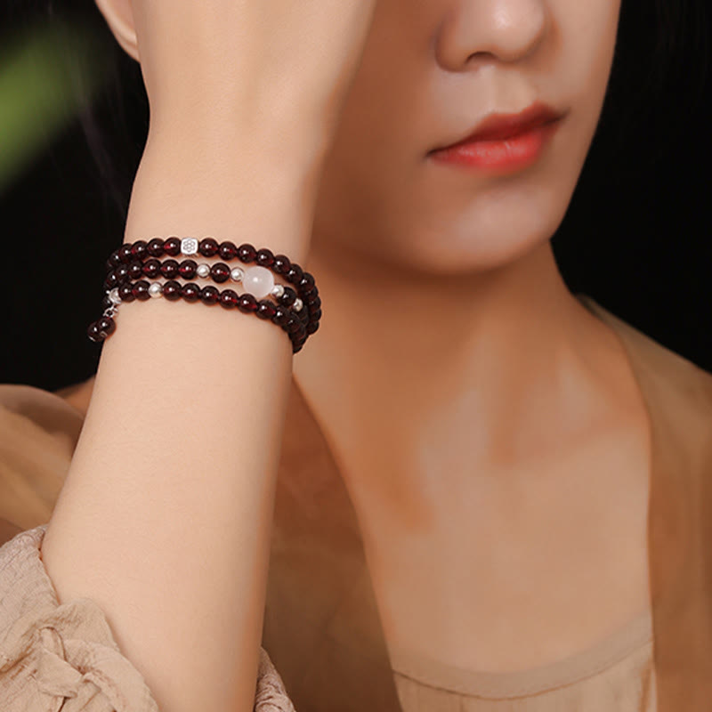 14 cm großes Schutzarmband aus Granat und 925er Sterlingsilber