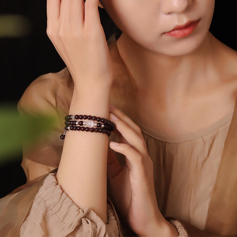 14 cm großes Schutzarmband aus Granat und 925er Sterlingsilber