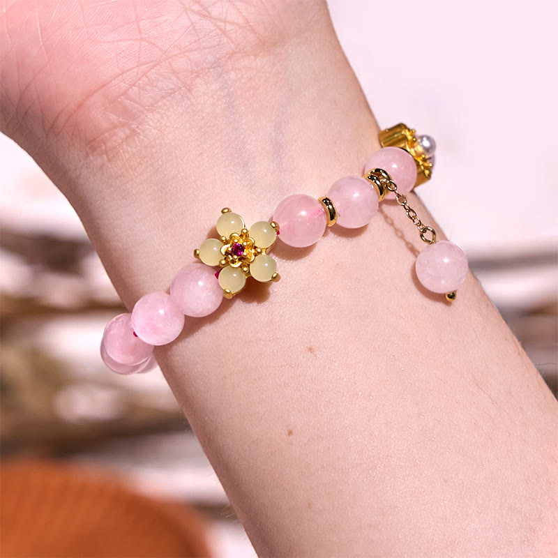 14 cm großes Wärmearmband mit rosa Citrin-Blume