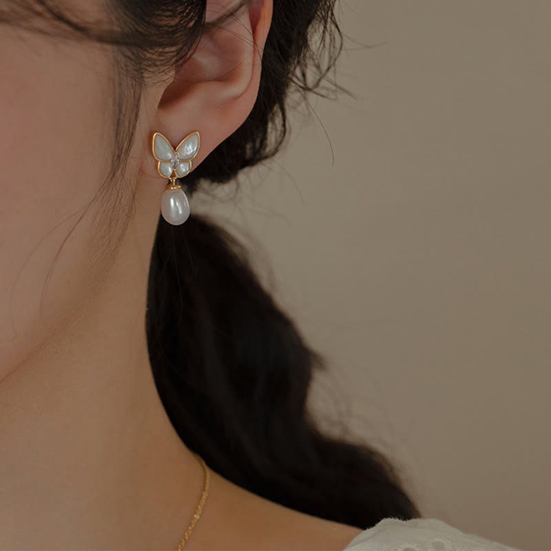 14 Karat Gold Perle Tridacna Schmetterling Schmuckset - Ring Halskette Ohrringe