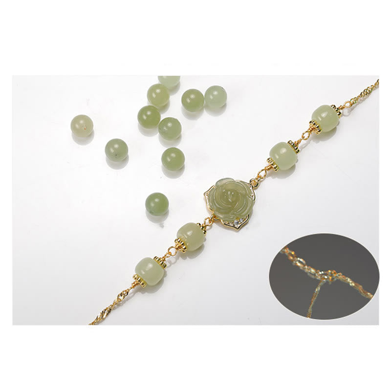 14 Karat vergoldetes Hetian-Jade-Rosenblumen-Glücksarmband