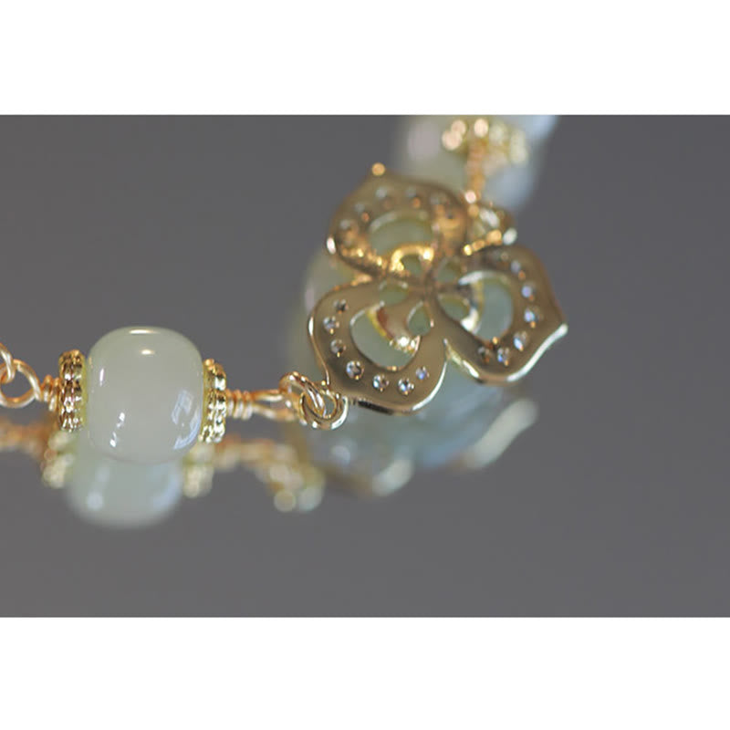14 Karat vergoldetes Hetian-Jade-Rosenblumen-Glücksarmband