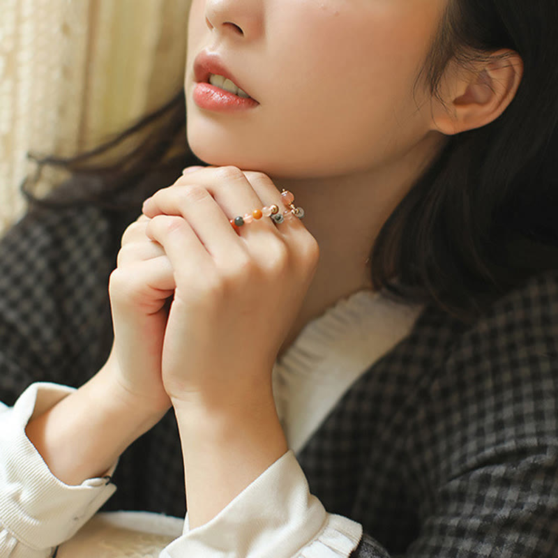 14 Karat vergoldeter Pfirsichmondstein-Fu-Lu-Shou-Ring für Glück