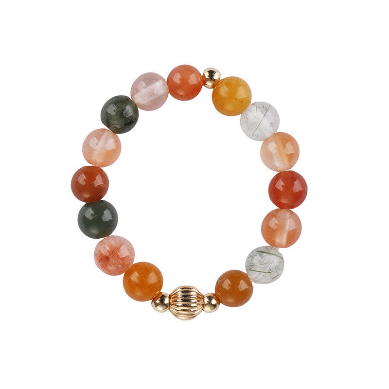 14 Karat vergoldeter Pfirsichmondstein-Fu-Lu-Shou-Ring für Glück