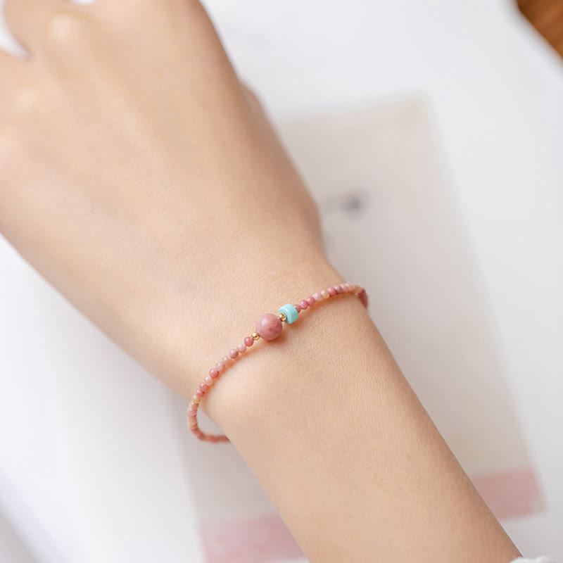 14 Karat vergoldetes Rhodonit-Loving-Energy-Kettenarmband