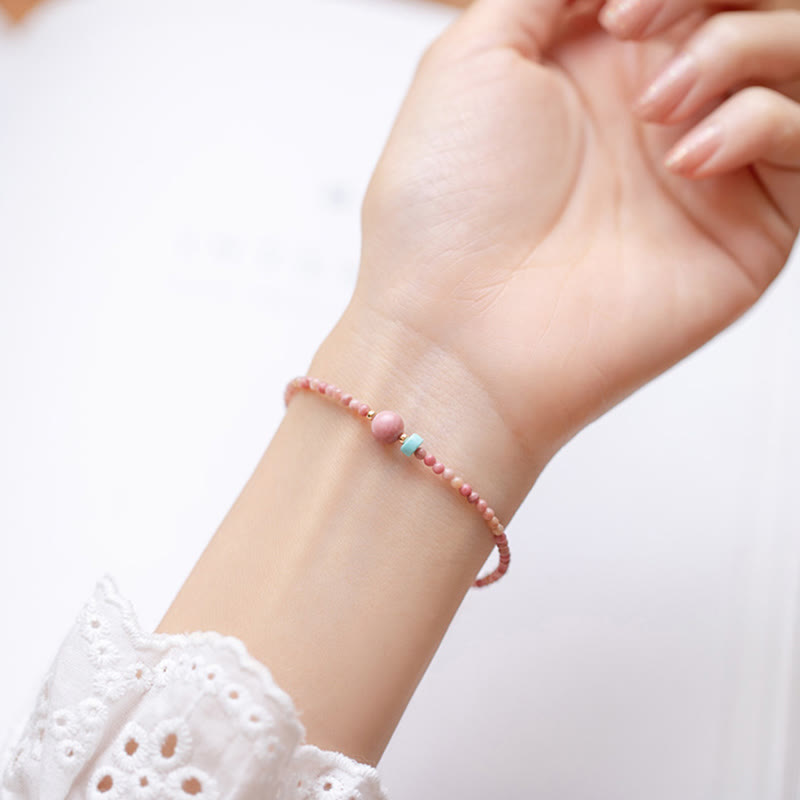 14 Karat vergoldetes Rhodonit-Loving-Energy-Kettenarmband