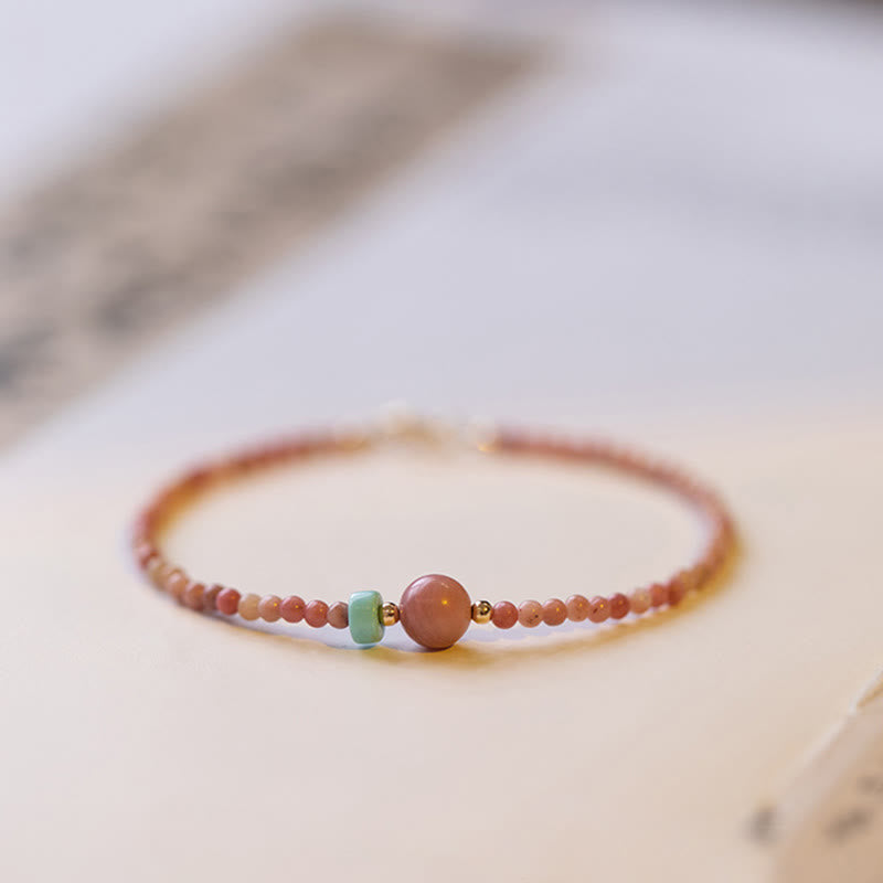 14 Karat vergoldetes Rhodonit-Loving-Energy-Kettenarmband