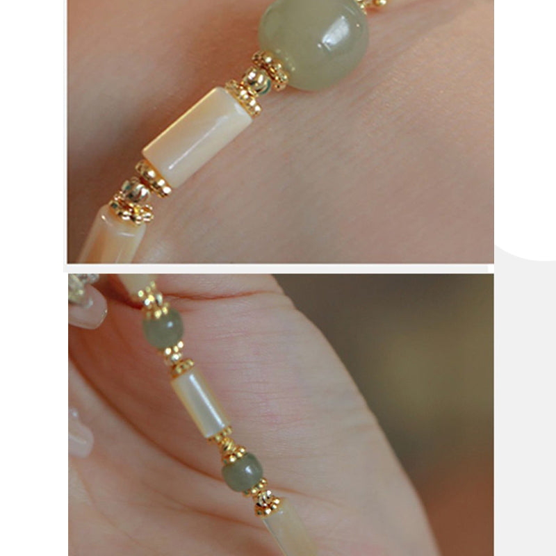 14 Karat vergoldetes Tridacna-Stein- und Hetian-Jade-Bambus-Armband