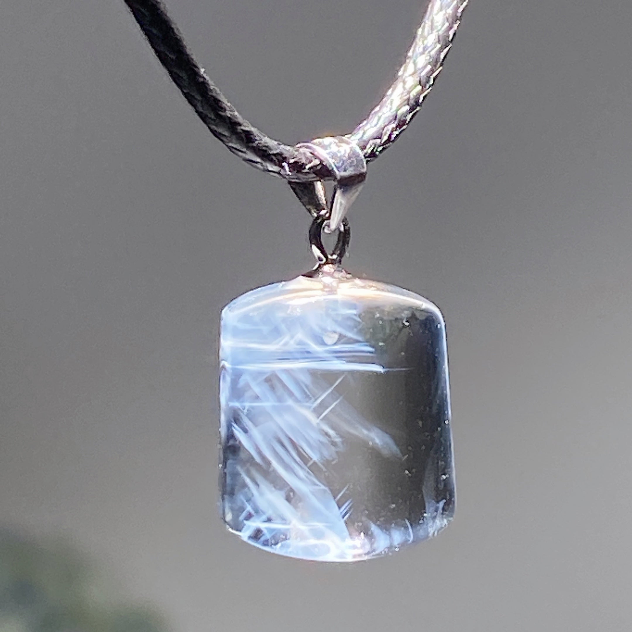 14mm Blue Needle Quartz Sterling Silver Pendant