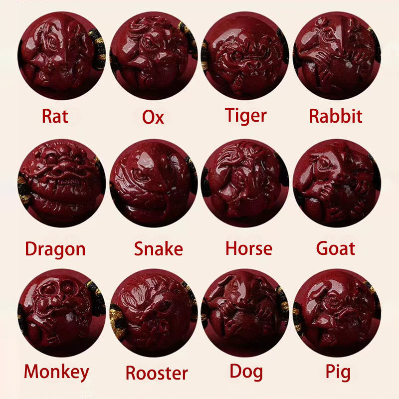 14 mm Zinnober-Halskettenanhänger mit chinesischem Sternzeichen