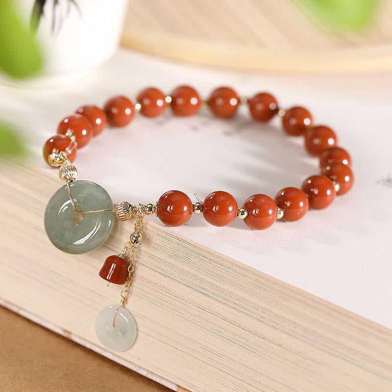 14 mm rotes Achat-Jade-Armband mit Peace-Schnalle