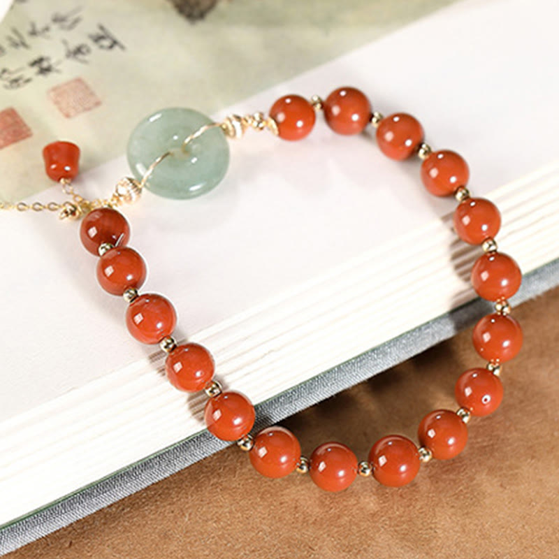 14 mm rotes Achat-Jade-Armband mit Peace-Schnalle