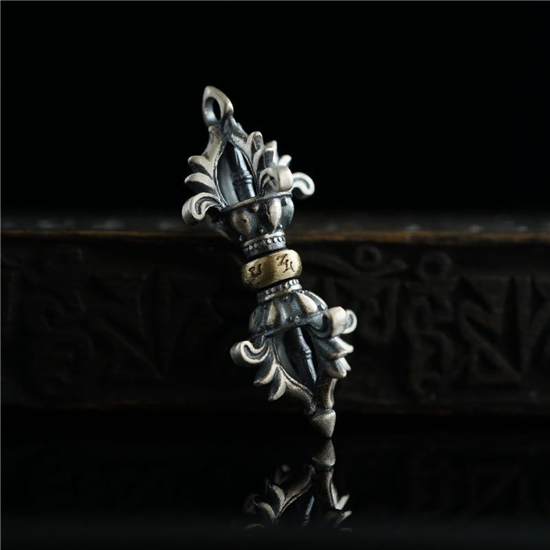 14 mm Sterling Silber Om Mani Padme Hum Vajra Anhänger für Stärke