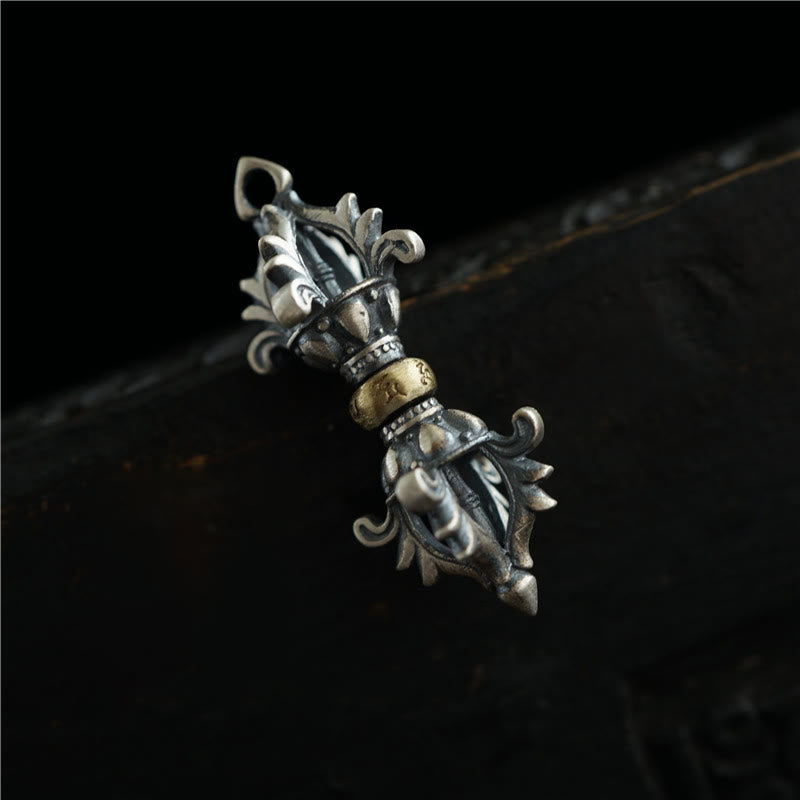 14 mm Sterling Silber Om Mani Padme Hum Vajra Anhänger für Stärke