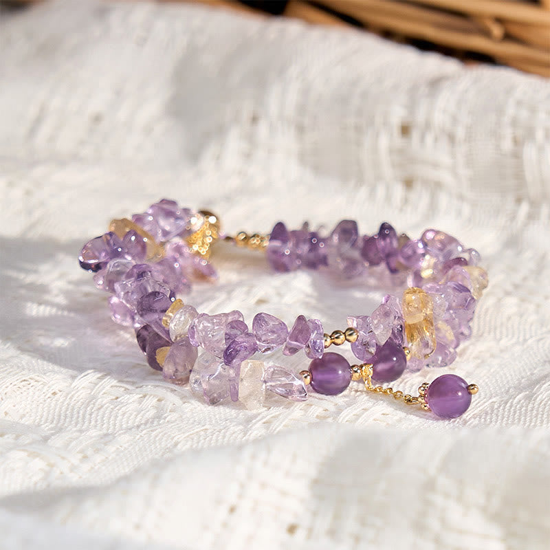 15–16 cm großes doppellagiges Meditationsarmband mit Amethyst und Citrin
