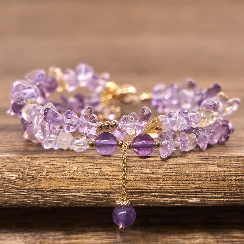 15–16 cm großes doppellagiges Meditationsarmband mit Amethyst und Citrin